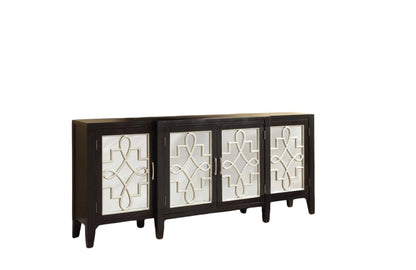 72" Black and Silver Mirrored Solid Wood and Glass Distressed Solid Console Table HomeRoots