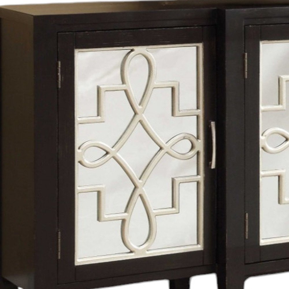 72" Black and Silver Mirrored Solid Wood and Glass Distressed Solid Console Table HomeRoots