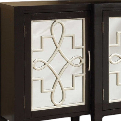 72" Black and Silver Mirrored Solid Wood and Glass Distressed Solid Console Table HomeRoots