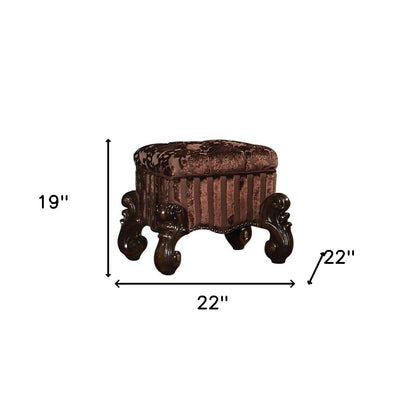 22" Chocolate Fabric Damask Footstool