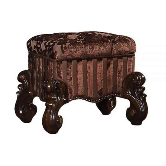 22" Chocolate Fabric Damask Footstool HomeRoots