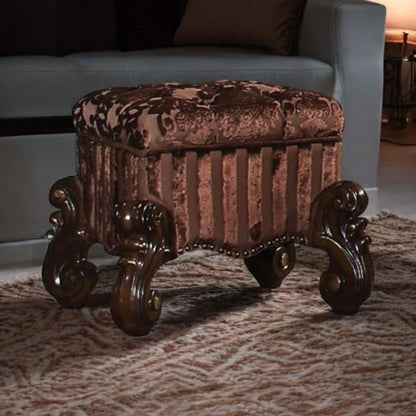 22" Chocolate Fabric Damask Footstool