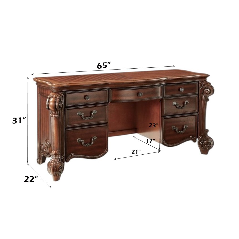 67" Antiqued White Wood Vanity Table With Seven Drawers HomeRoots