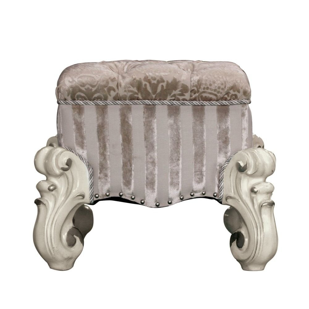 22" Chocolate Fabric Damask Footstool HomeRoots