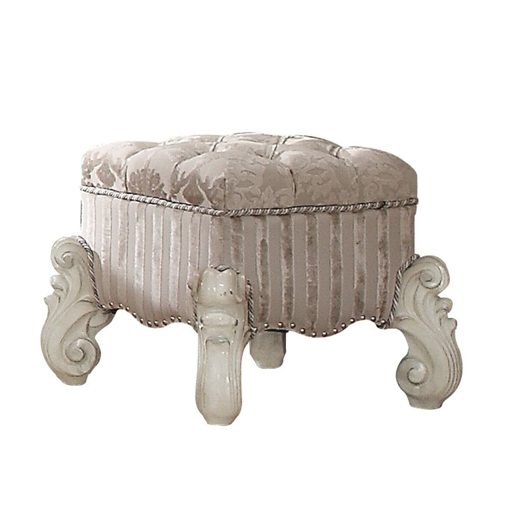 22" Chocolate Fabric Damask Footstool HomeRoots