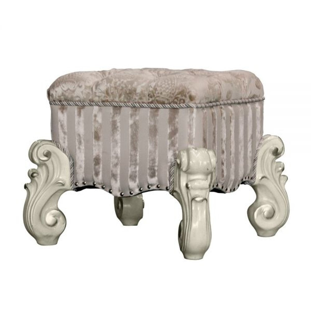 22" Chocolate Fabric Damask Footstool HomeRoots
