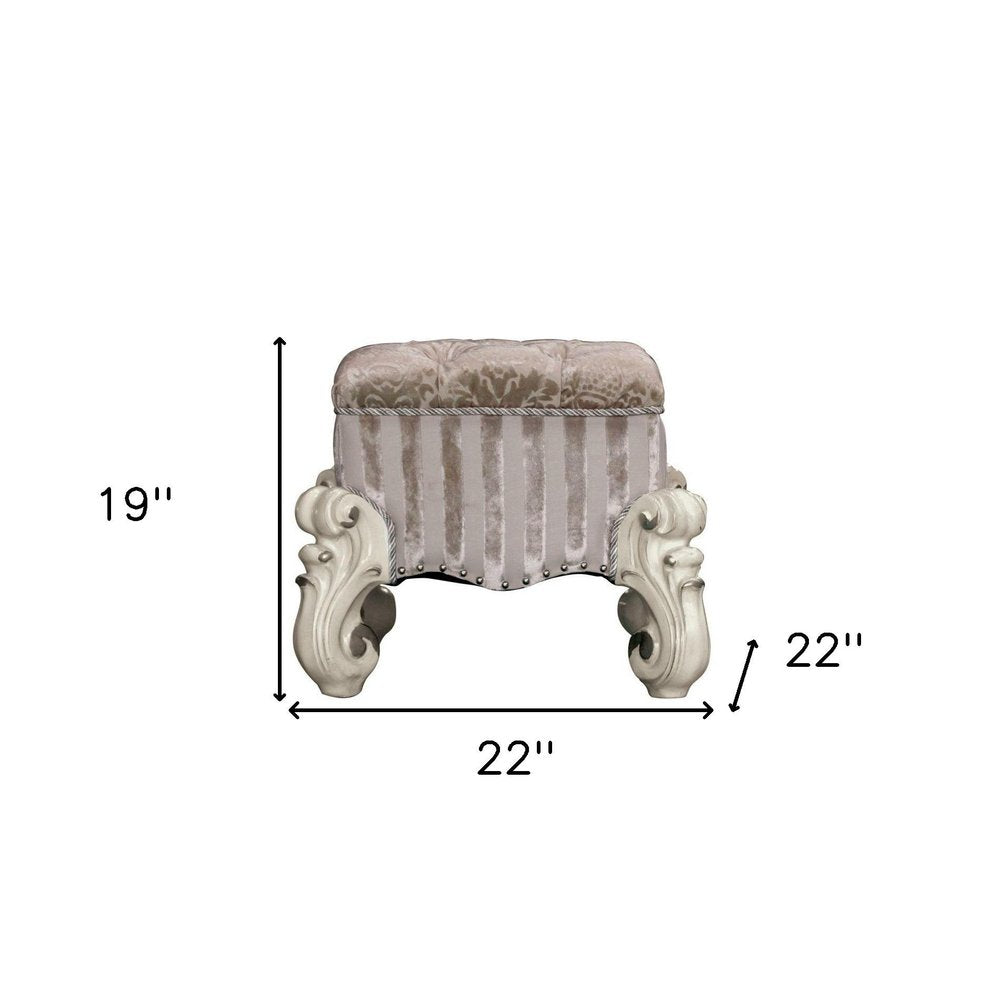 22" Chocolate Fabric Damask Footstool HomeRoots
