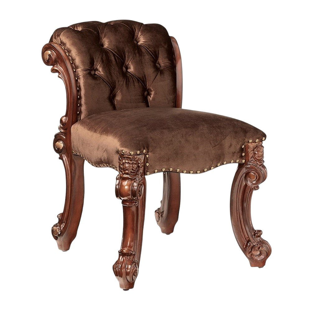 25" Dark Brown Fabric and Wood Vanity Chair HomeRoots
