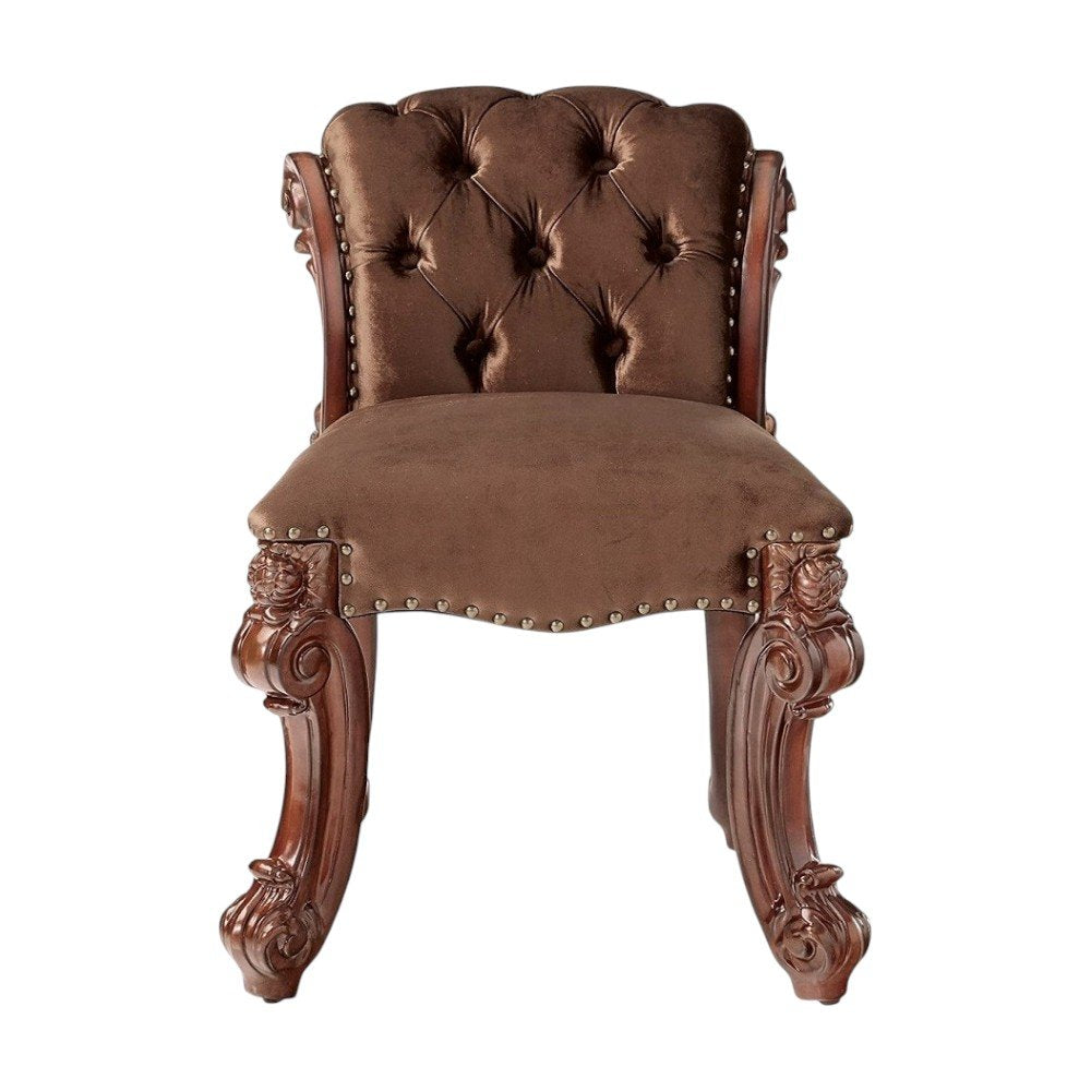 25" Dark Brown Fabric and Wood Vanity Chair HomeRoots