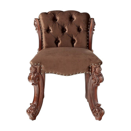 25" Dark Brown Fabric and Wood Vanity Chair HomeRoots
