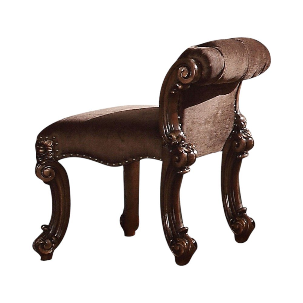 25" Dark Brown Fabric and Wood Vanity Chair HomeRoots