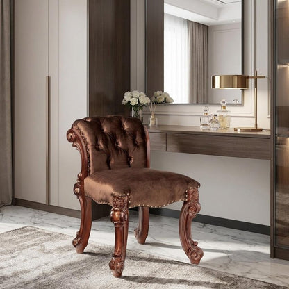 25" Dark Brown Fabric and Wood Vanity Chair HomeRoots