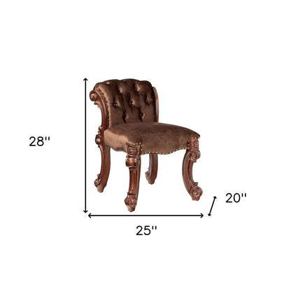 25" Dark Brown Fabric and Wood Vanity Chair HomeRoots