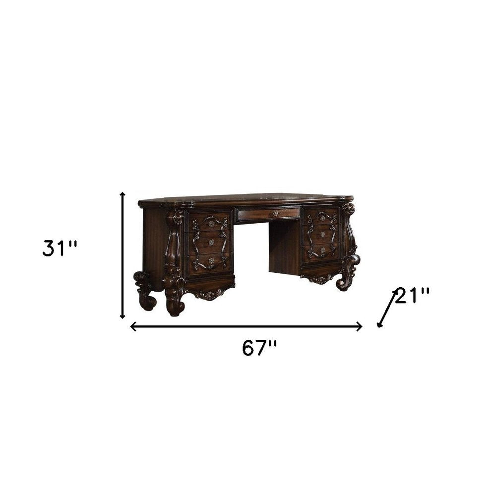 67" Antiqued White Wood Vanity Table With Seven Drawers HomeRoots
