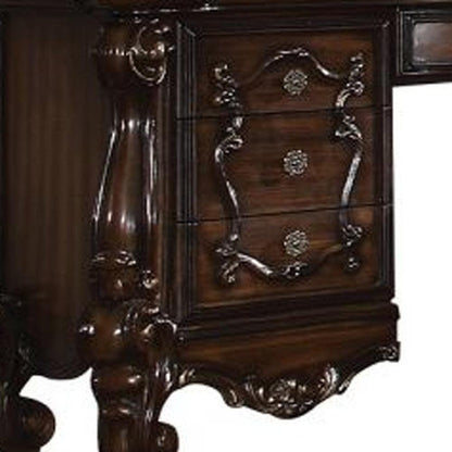 63" Brown Peninsula Vanity Desk With 7 Drawers - FurniFindUSA