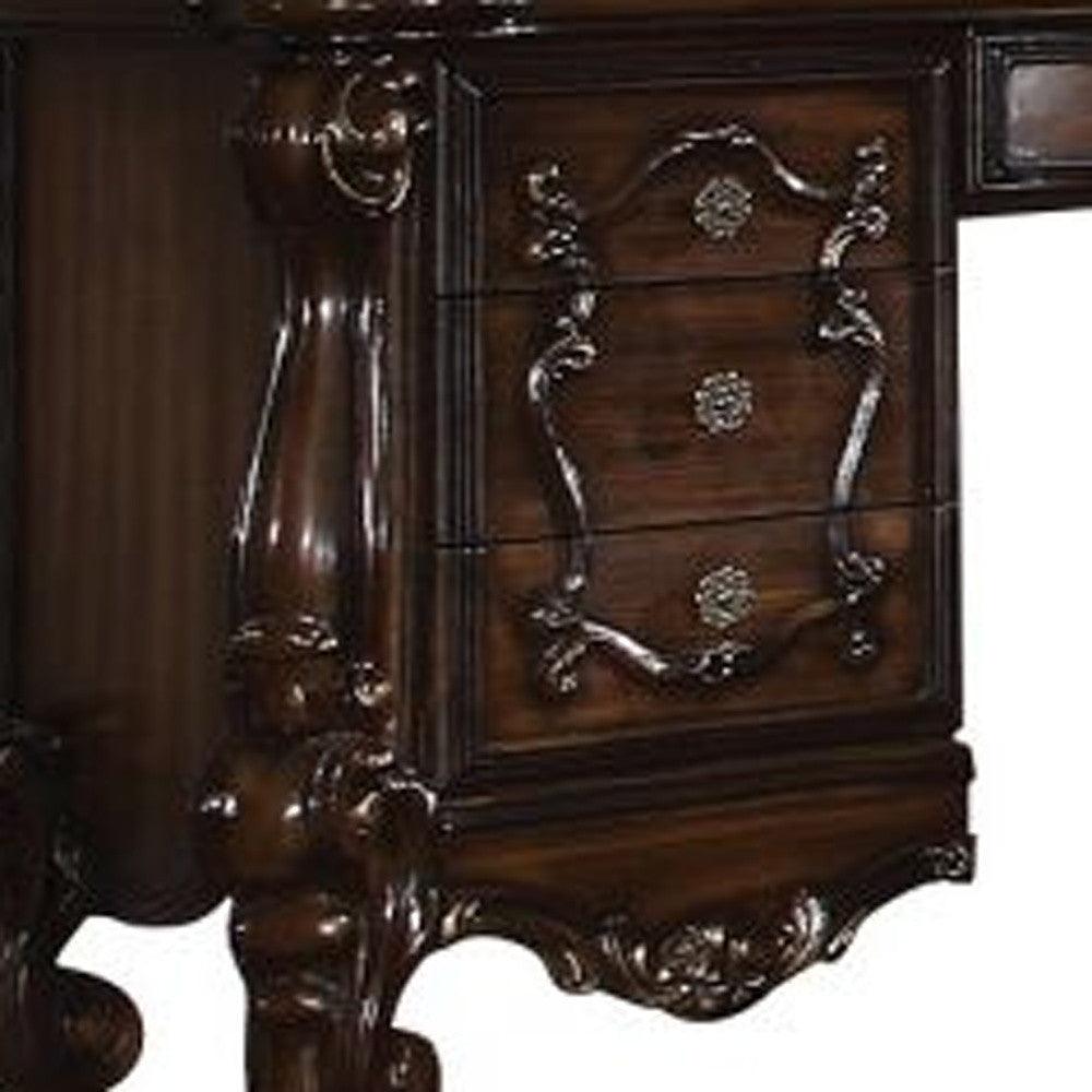 63" Brown Peninsula Vanity Desk With 7 Drawers - FurniFindUSA