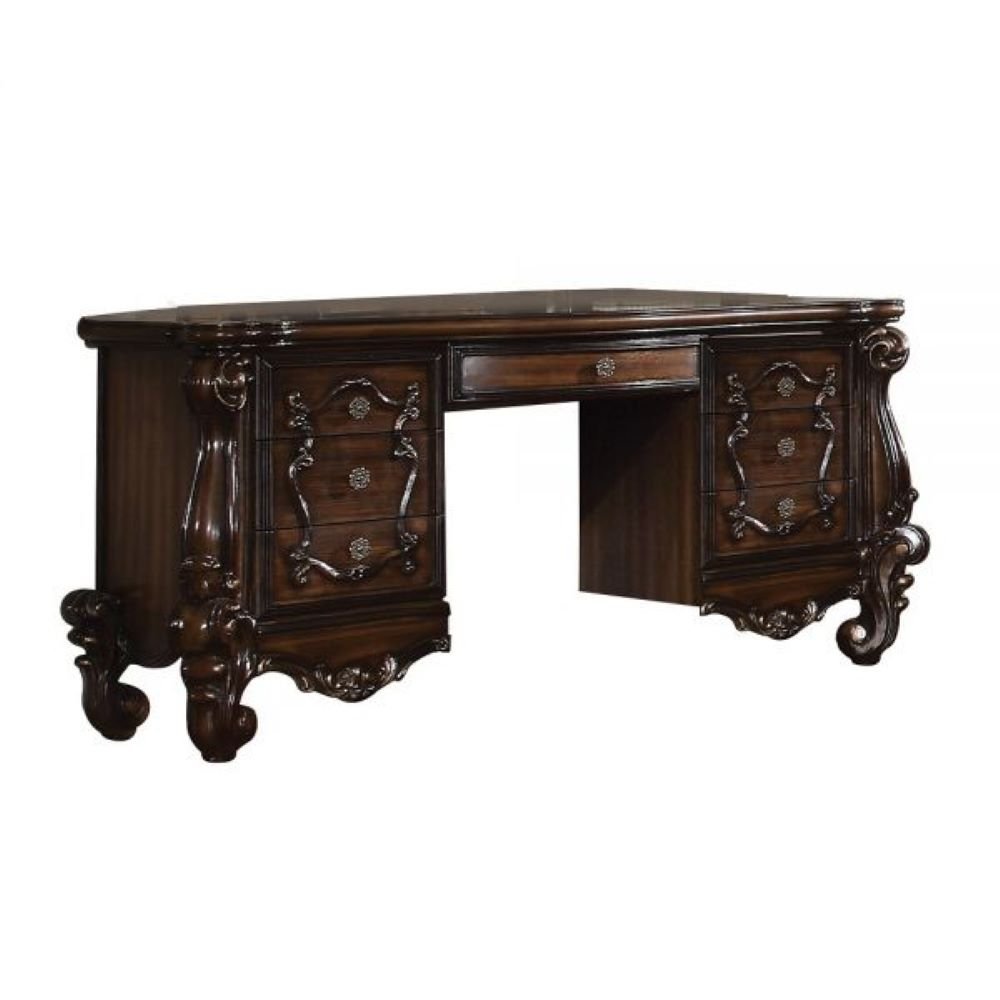 67" Antiqued White Wood Vanity Table With Seven Drawers HomeRoots