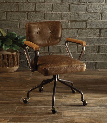Brown and Black Swivel Faux Leather Rolling Office Chair HomeRoots