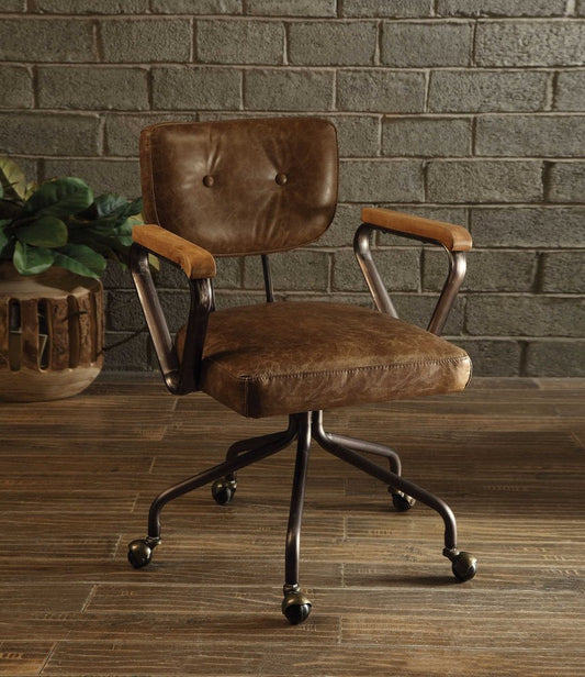 Brown and Black Swivel Faux Leather Rolling Office Chair HomeRoots