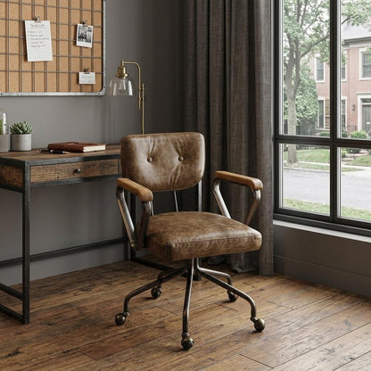 Brown and Black Swivel Faux Leather Rolling Office Chair HomeRoots