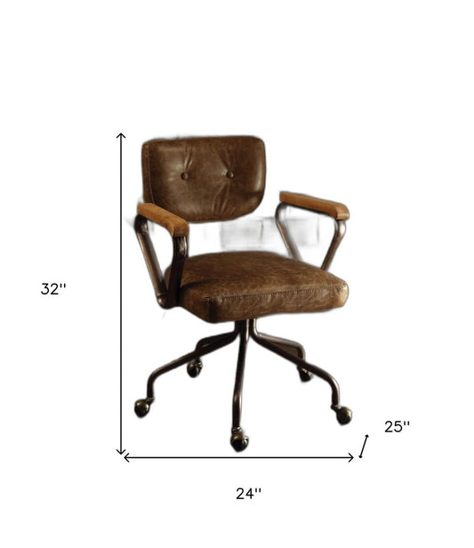 Brown and Black Swivel Faux Leather Rolling Office Chair HomeRoots