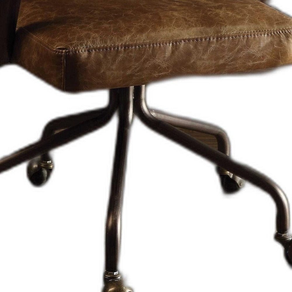 Brown and Black Swivel Faux Leather Rolling Office Chair HomeRoots