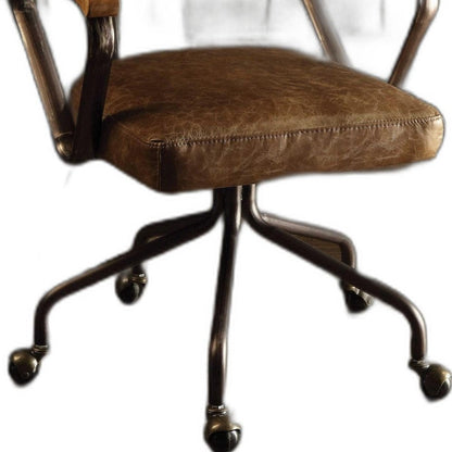 Brown and Black Swivel Faux Leather Rolling Office Chair HomeRoots