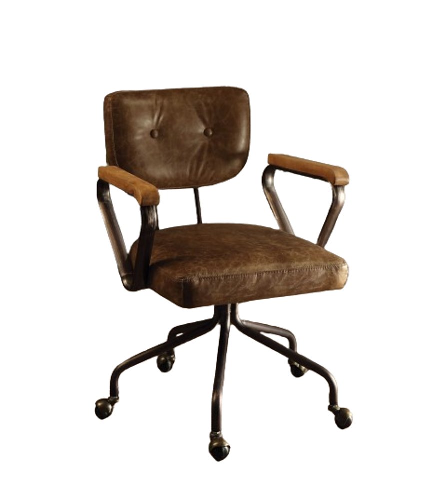 Brown and Black Swivel Faux Leather Rolling Office Chair HomeRoots