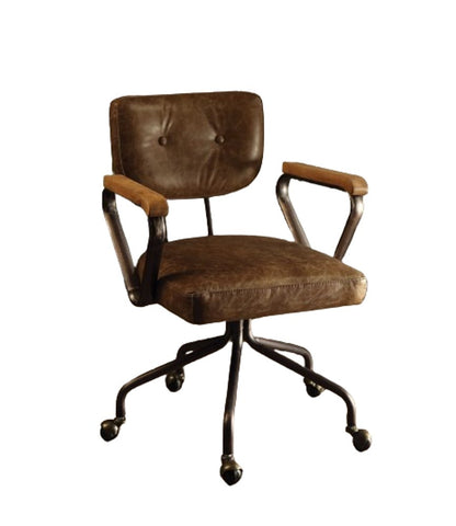 Brown and Black Swivel Faux Leather Rolling Office Chair HomeRoots