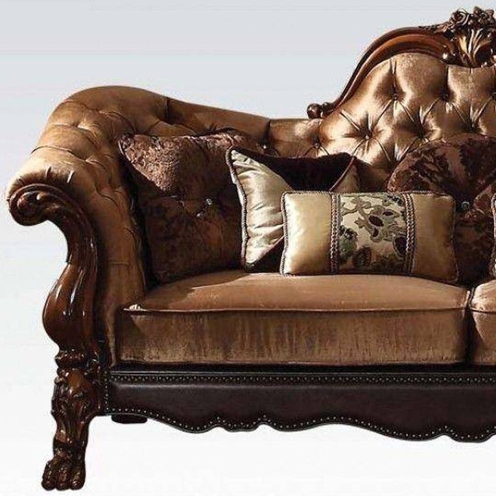 73" Dark Brown And Brown Velvet Loveseat and Toss Pillows HomeRoots