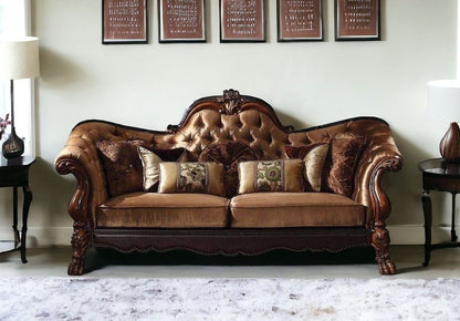 73" Dark Brown And Brown Velvet Loveseat and Toss Pillows HomeRoots