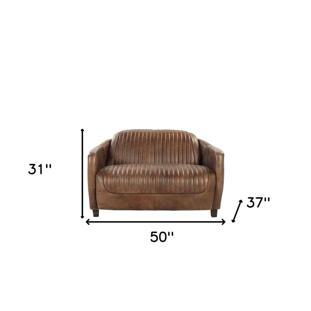 50" Brown Leather Loveseat HomeRoots
