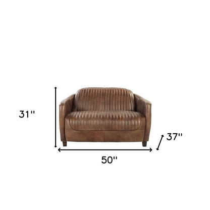 50" Brown Leather Loveseat HomeRoots