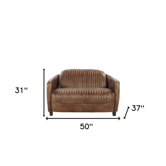 50" Brown Leather Loveseat HomeRoots