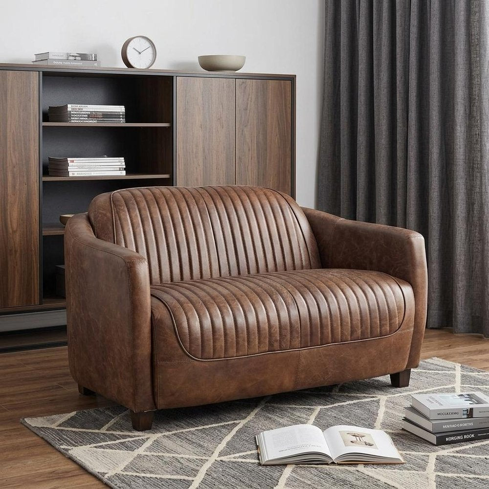 50" Brown Leather Loveseat HomeRoots