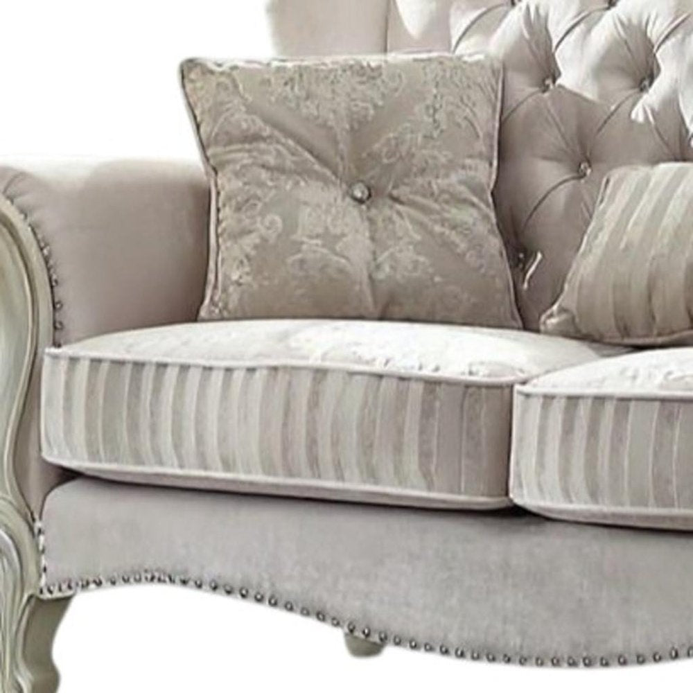 69" Ivory Chesterfield Loveseat and Toss Pillows HomeRoots