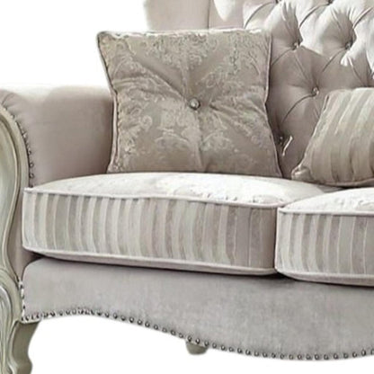 69" Ivory Chesterfield Loveseat and Toss Pillows HomeRoots