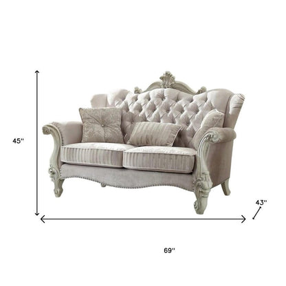 69" Ivory Chesterfield Loveseat and Toss Pillows HomeRoots