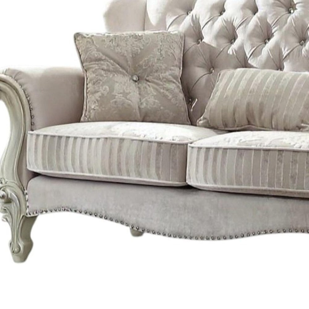 69" Ivory Chesterfield Loveseat and Toss Pillows HomeRoots