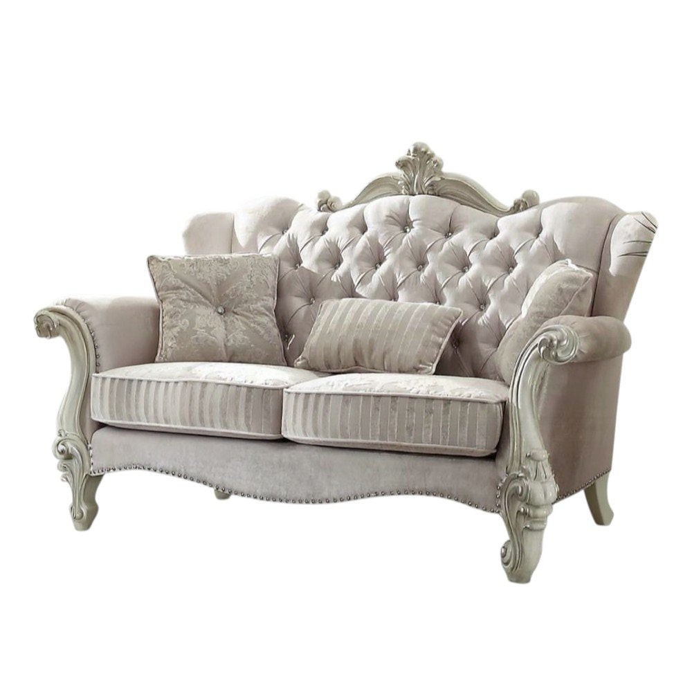 69" Ivory Chesterfield Loveseat and Toss Pillows HomeRoots