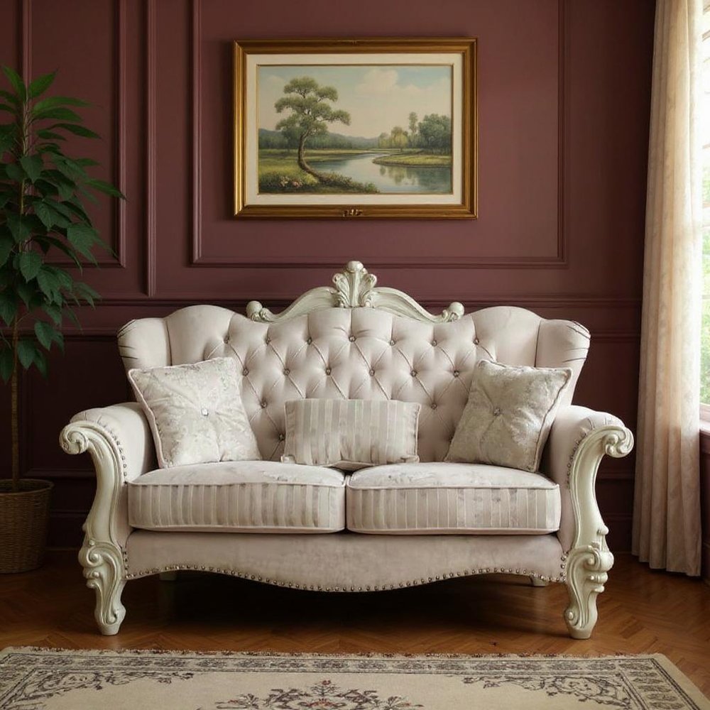 69" Ivory Chesterfield Loveseat and Toss Pillows HomeRoots