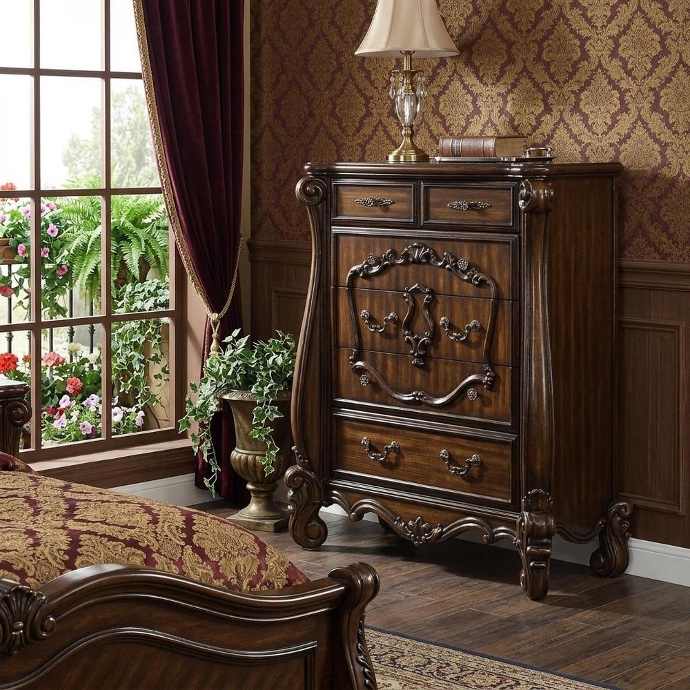 47" White Solid Wood Five Drawer Dresser HomeRoots