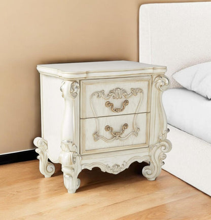 31" White Wood Two Drawer Nightstand HomeRoots
