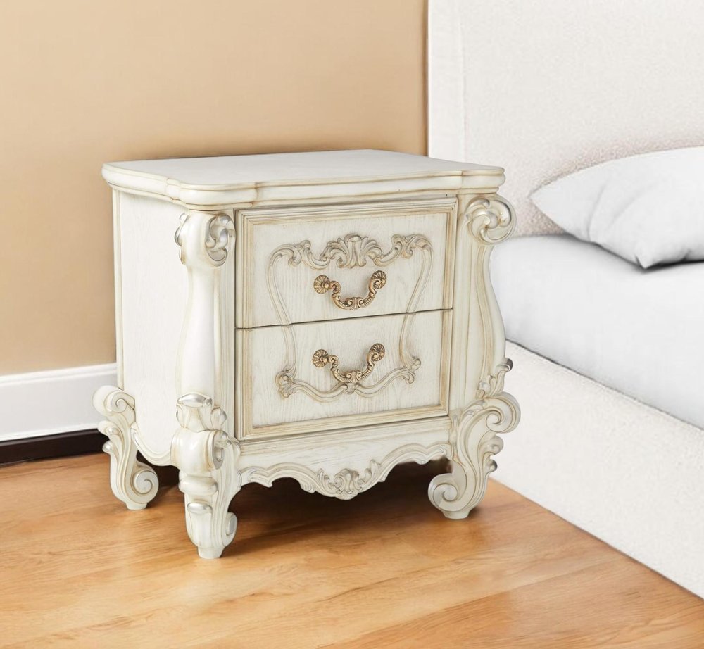 31" White Wood Two Drawer Nightstand HomeRoots