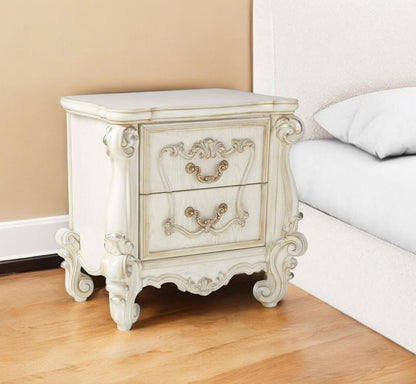 31" White Wood Two Drawer Nightstand HomeRoots
