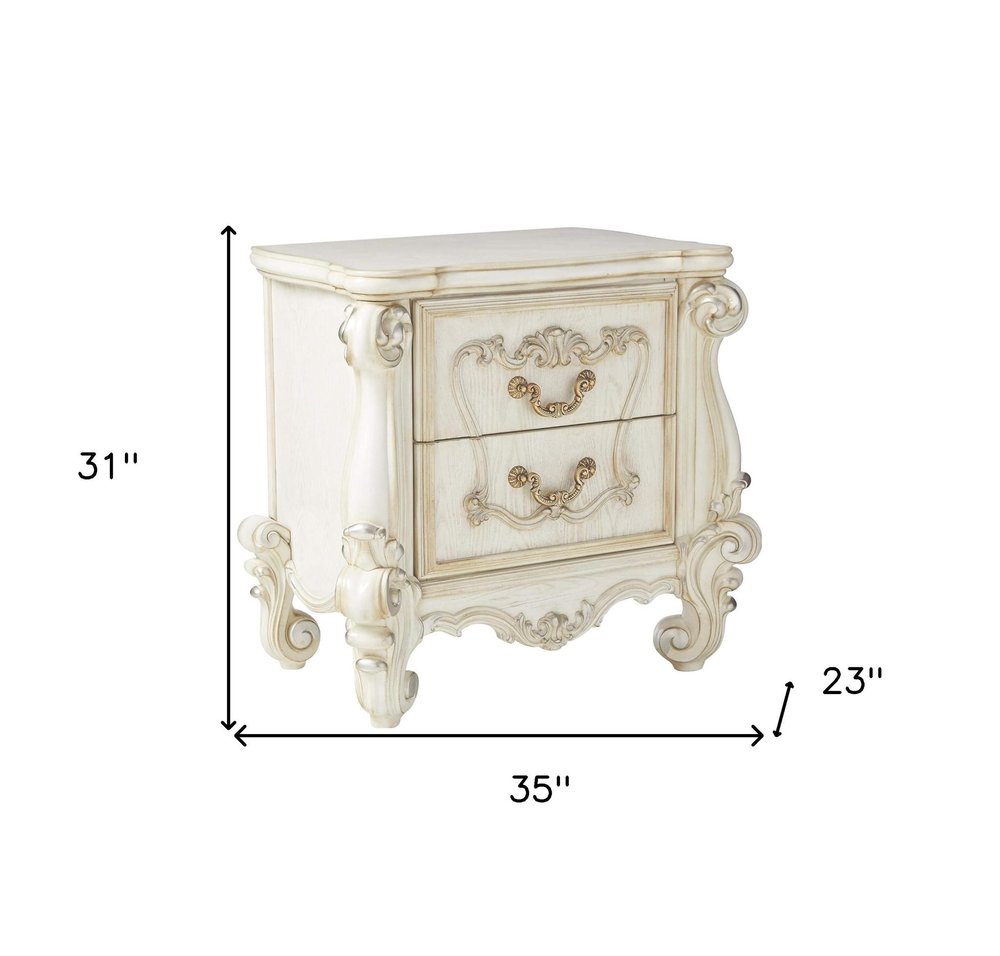 31" White Wood Two Drawer Nightstand HomeRoots