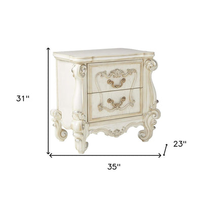 31" White Wood Two Drawer Nightstand HomeRoots