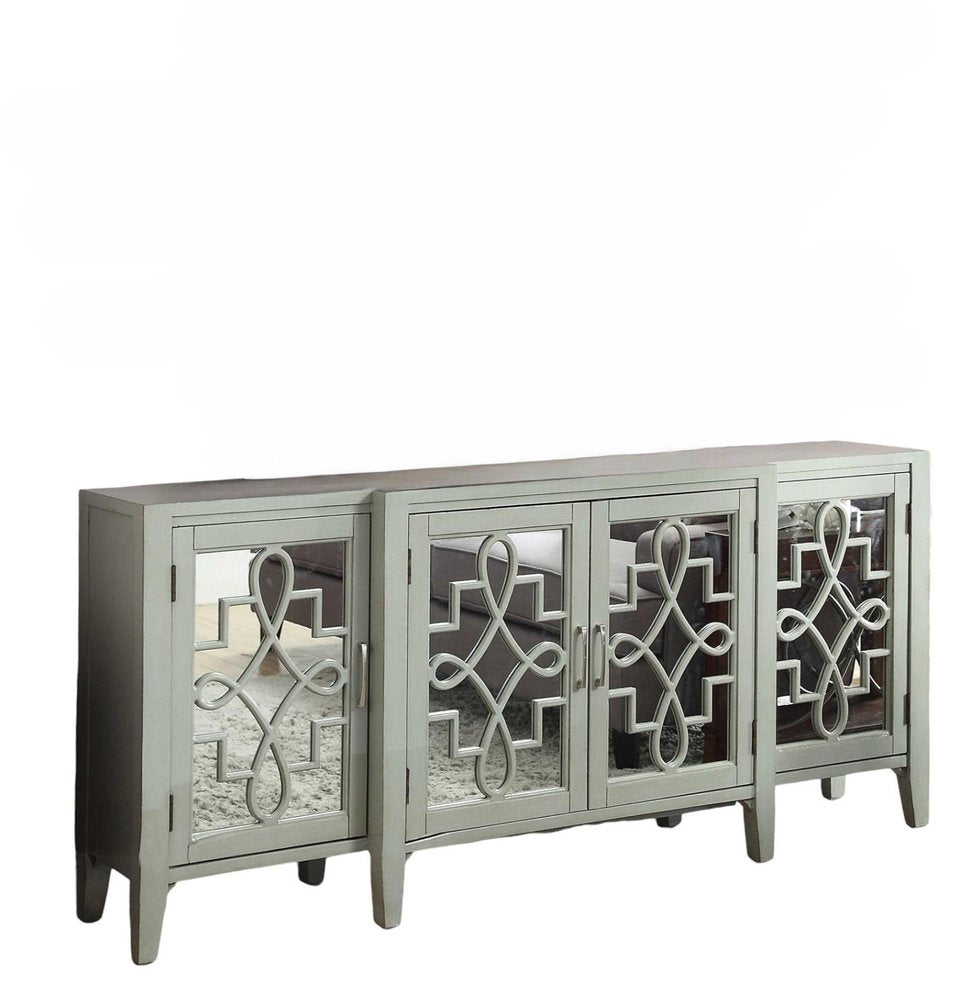 72" Black and Silver Mirrored Solid Wood and Glass Distressed Solid Console Table HomeRoots