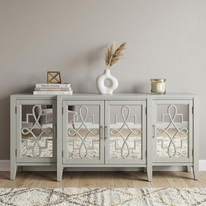 72" Black and Silver Mirrored Solid Wood and Glass Distressed Solid Console Table HomeRoots