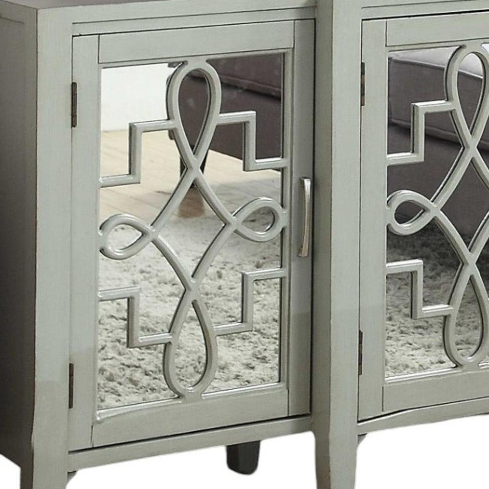 72" Black and Silver Mirrored Solid Wood and Glass Distressed Solid Console Table HomeRoots